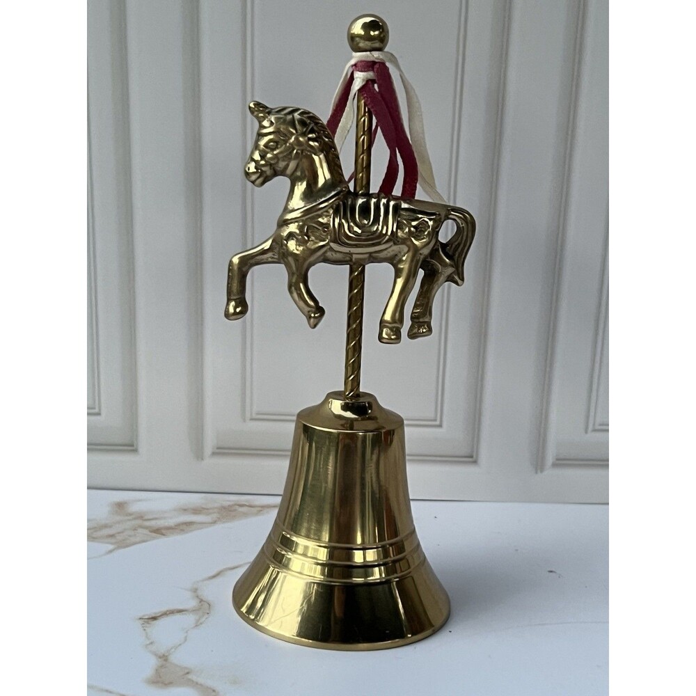 Stunning Vintage Solid Brass Carousel Horse Bell 6” Merry Go Round Equestrian